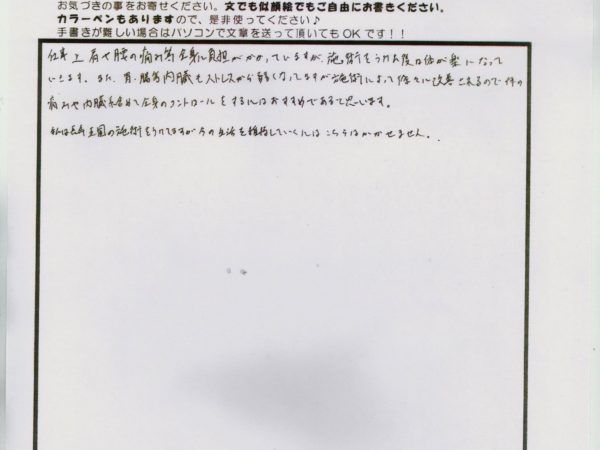 痛みだけでなく内臓を含めた全身のコントロールで徐々に改善しました。